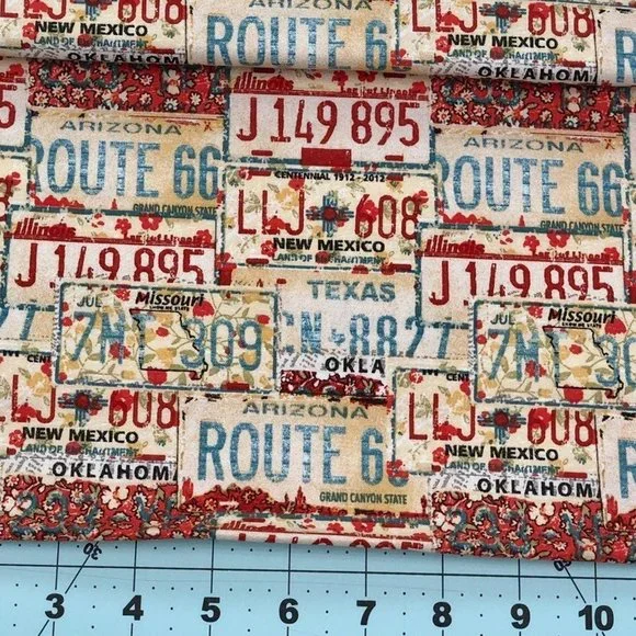 License Plates Cotton Fabric Fat Quarters - Picture 1 of 1